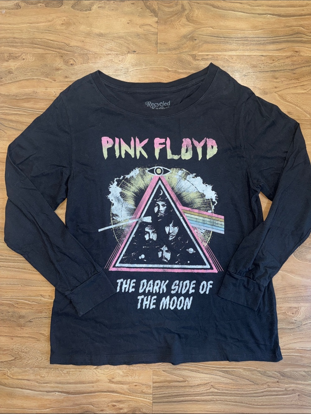 Pink Floyd Band Black Long Sleeve Graphic Tee with Pink & Yellow Print